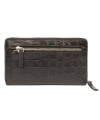 Dark brown crocodile women's leather zip-around wallet 511-1306-47