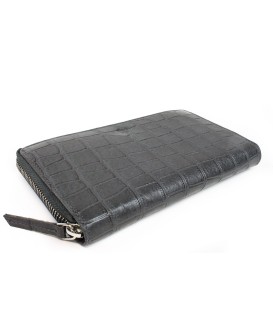 Dark gray croco women's leather zip wallet 511-1306-20