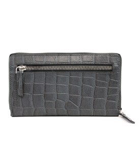 Dark gray croco women's leather zip wallet 511-1306-20