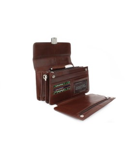 Brown men's leather etui with folding register 611-2415A-40