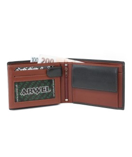 Black-brown men's leather wallet with internal clasp 513-4404A-60/44