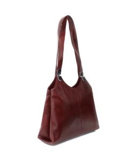 Dark red leather zippered handbag with two straps 212-8013-31