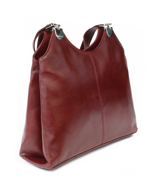 Dark red leather zippered handbag with two straps 212-8013-31