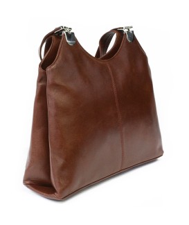 Brown leather zippered handbag with two straps 212-8013-40