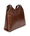 Brown leather zippered handbag with two straps 212-8013-40