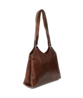 Brown leather zippered handbag with two straps 212-8013-40