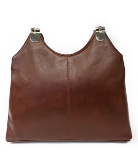 Brown leather zippered handbag with two straps 212-8013-40