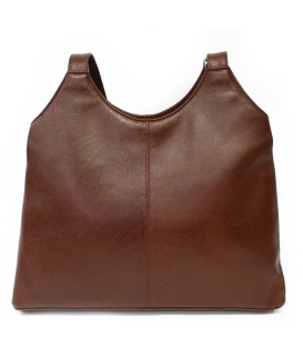 Brown leather zippered handbag with two straps 212-8013-40