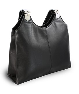 Black leather zipper handbag with two straps 212-8013-60