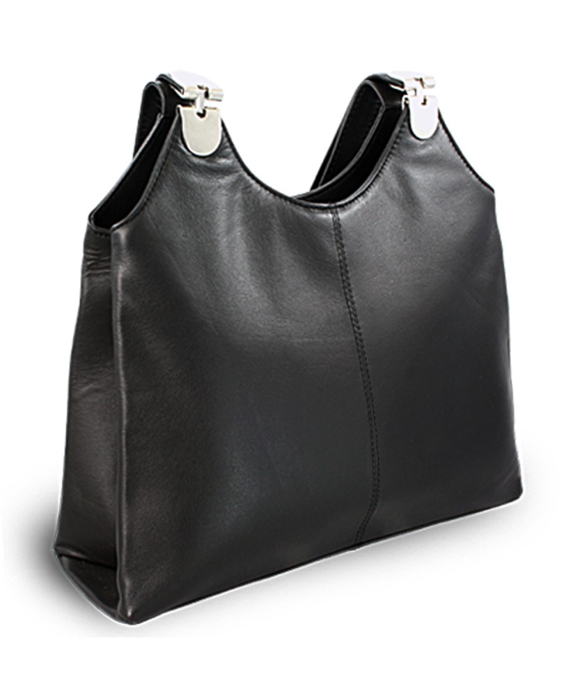 Black leather zipper handbag with two straps 212-8013-60