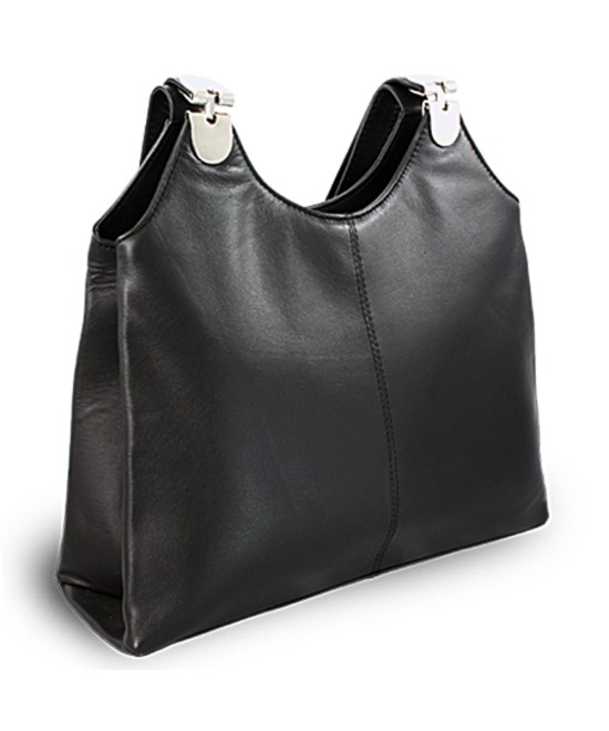 Black leather zipper handbag with two straps 212-8013-60