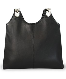 Black leather zipper handbag with two straps 212-8013-60