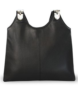 Schwarze Lederhandtasche mit Reißverschluss und zwei Riemen 212-8013-60