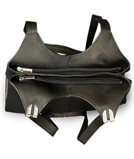 Black leather zipper handbag with two straps 212-8013-60