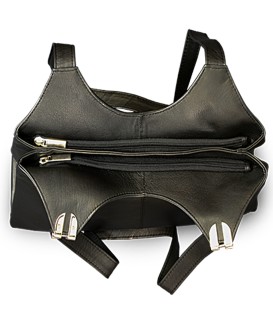 Schwarze Lederhandtasche mit Reißverschluss und zwei Riemen 212-8013-60