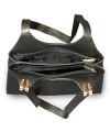 Black leather zipper handbag with two straps 212-8013-60