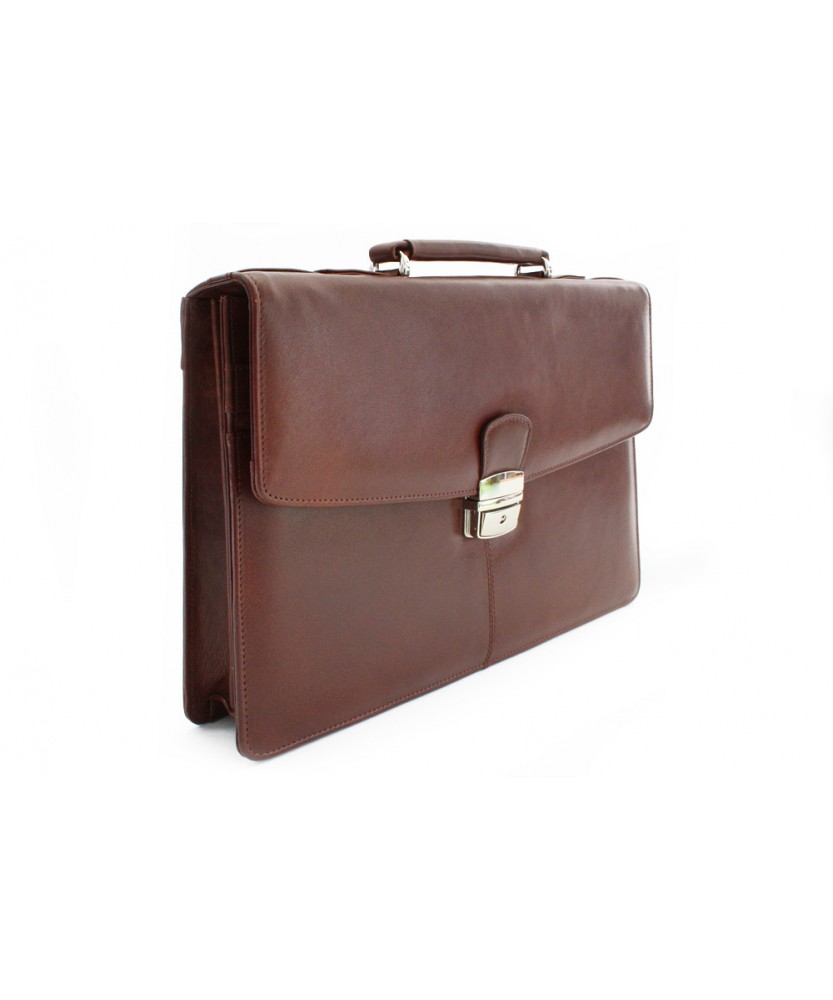 Brown leather briefcase with three internal compartments 112-6004-40