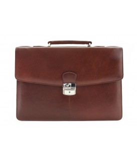 Brown leather briefcase with three internal compartments 112-6004-40
