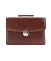 Brown leather briefcase with three internal compartments 112-6004-40