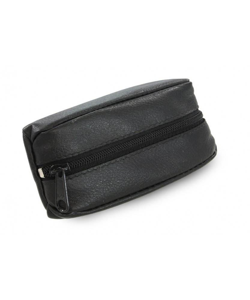 Black leather keychain with zipper pocket 619-2418-60