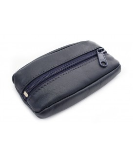 Dark blue leather keychain with a zip pocket 619-2418-97