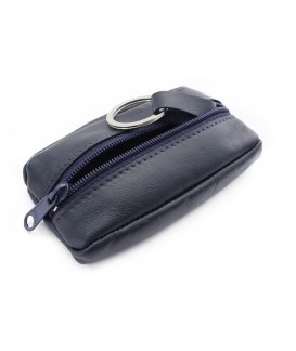 Dark blue leather keychain with a zip pocket 619-2418-97