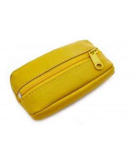 Yellow leather keychain with zipper pocket 619-2418-86