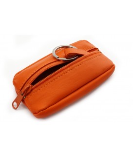 Orangefarbener Schlüsselanhänger aus Leder mit Reißverschlussfach 619-2418-84