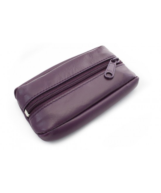 Purple leather keychain with a zip pocket 619-2418-76