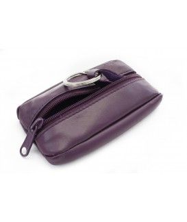 Purple leather keychain with a zip pocket 619-2418-76