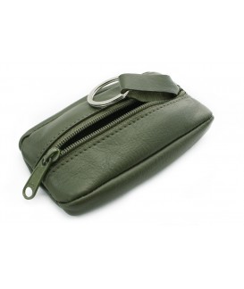 Dark green leather keychain with zipper pocket 619-2418-57