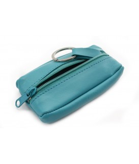 Turquoise blue leather keychain with zipper pocket 619-2418-53
