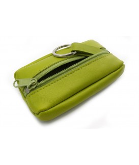 Light green leather keychain with zipper pocket 619-2418-51