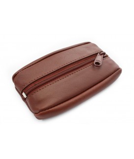 Brown leather keychain with a zip pocket 619-2418-41