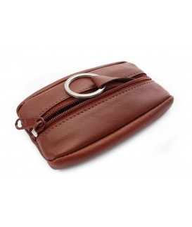 Brown leather keychain with a zip pocket 619-2418-41