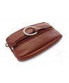 Brown leather keychain with a zip pocket 619-2418-41