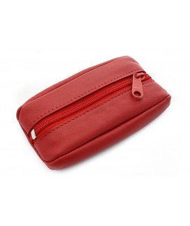 Red leather keychain with zipper pocket 619-2418-31