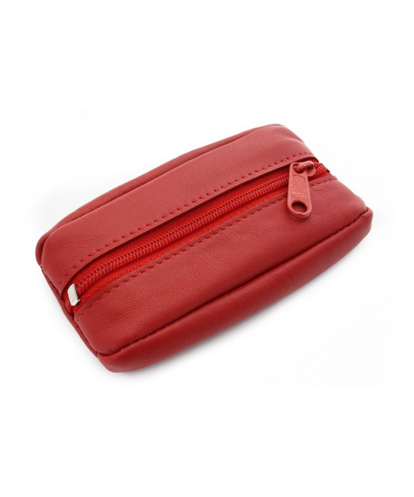 Red leather keychain with zipper pocket 619-2418-31