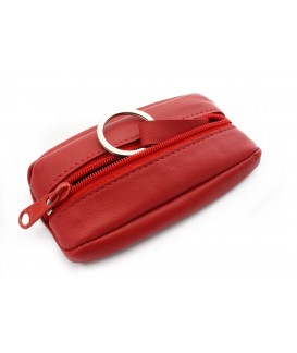 Red leather keychain with zipper pocket 619-2418-31