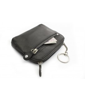 Larger gray leather double-zip keychain 619-8104-66