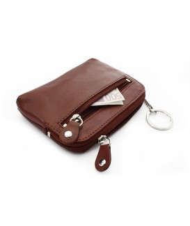 Larger brown leather double-zip keychain 619-8104-41