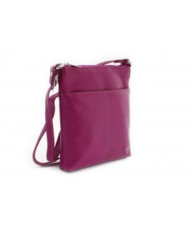 Fuchsiafarbene Lederhandtasche mit Reißverschluss 212-3013-36