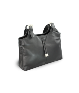 Schwarze Damen-Lederhandtasche mit Reißverschluss 212-7019-60