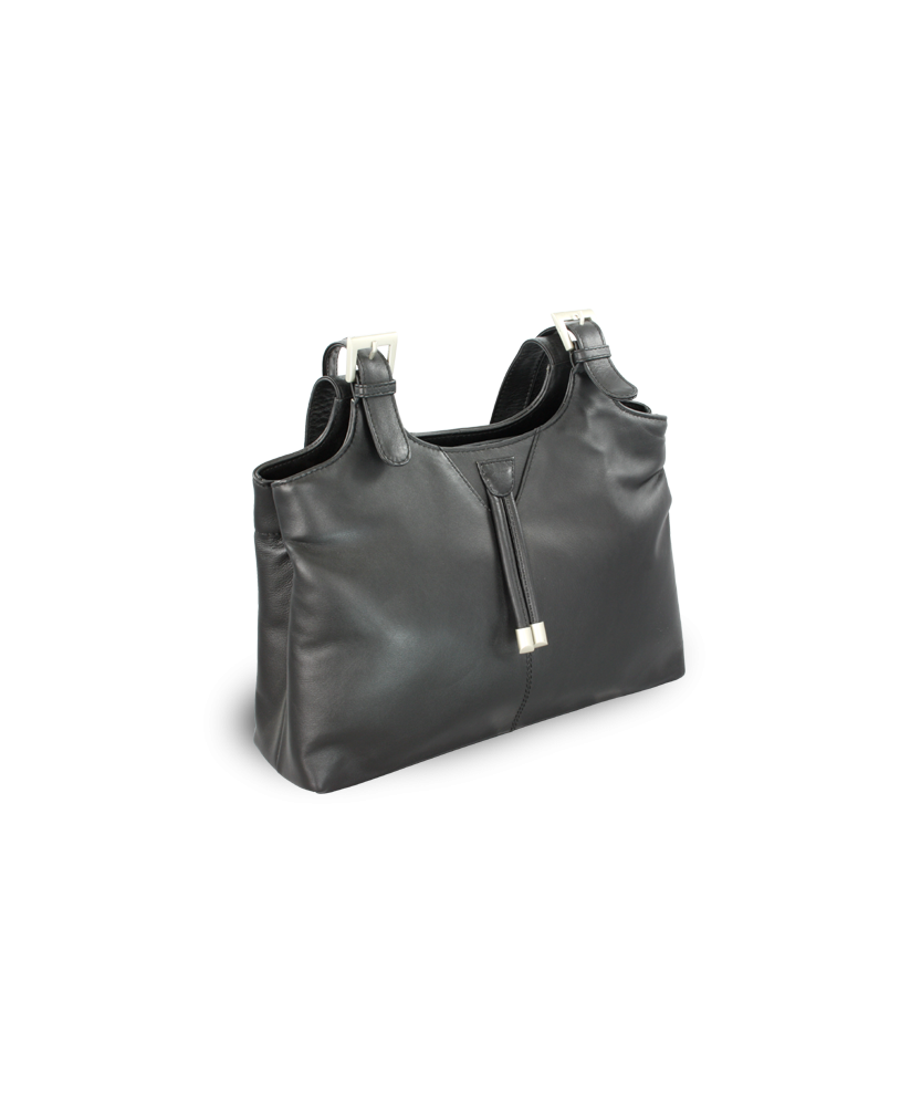 Black women's leather zippered handbag 212-7019-60