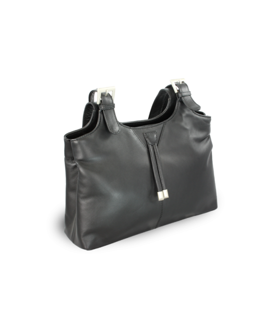 Black women's leather zippered handbag 212-7019-60