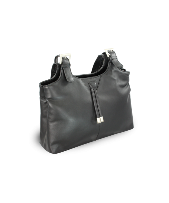 Schwarze Damen-Lederhandtasche mit Reißverschluss 212-7019-60