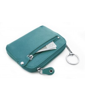 Larger turquoise leather double-zip keychain 619-8104-53