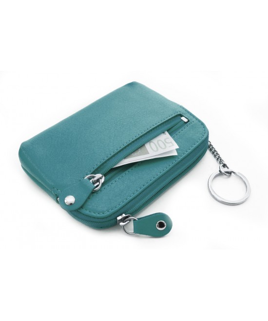 Larger turquoise leather double-zip keychain 619-8104-53