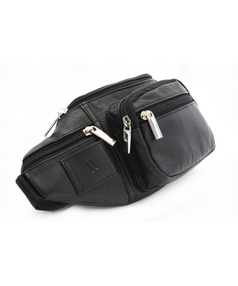 Black leather fanny pack 611-6116-60