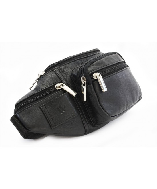 Black leather fanny pack 611-6116-60